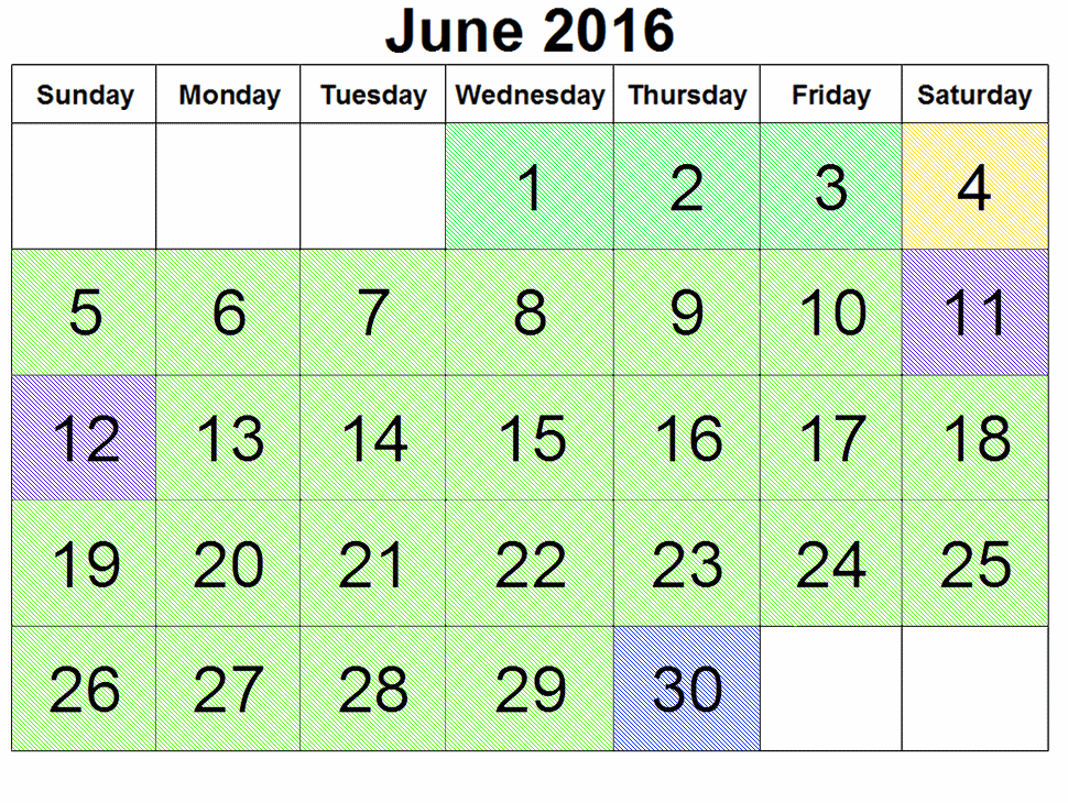 best waffle calendar june 2016